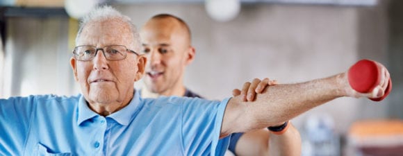 senior doing rehabilitation exercises