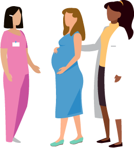 pregnant woman with doctor and nurse